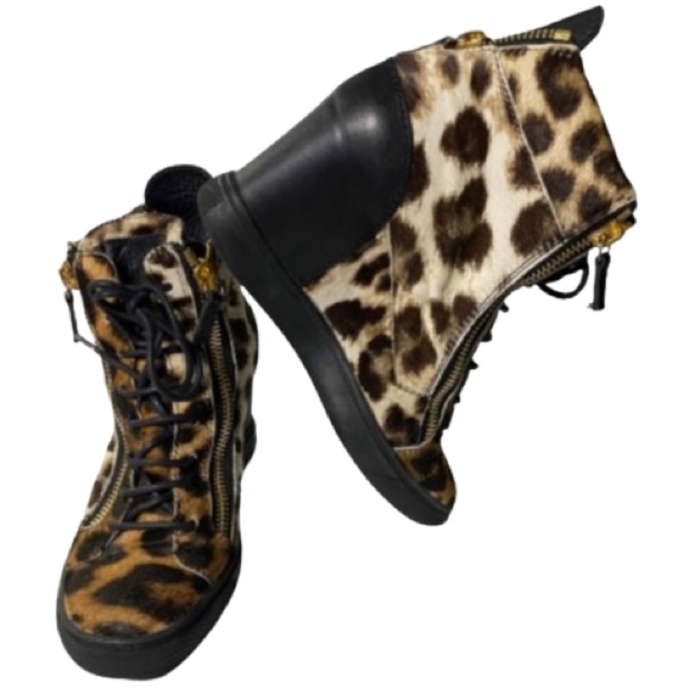 Giuseppe Zanotti Leopard Animal Print Calf Hair Wedge Sneaker Boots Sz 41 - Picture 5 of 10